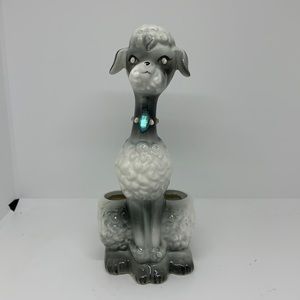 Enesco Ceramic Poodle Lipstick Holder with Rhinestone Eyes Vintage